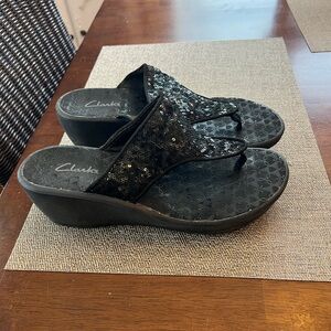 Clarks‎ Women's Black Sequin Wedge Sandals